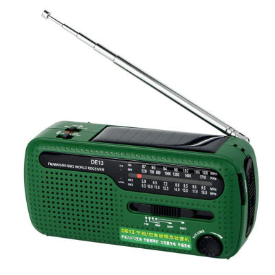 

FM Radio DE13 FM MW SW Crank Dynamo Hand-cranked Solar Emergency Radio World Receiver with Flashlight