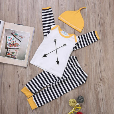 

Infant Baby Girl Boy Clothes Cotton Striped Tops T-shirtPants 3pcs Outfits Set