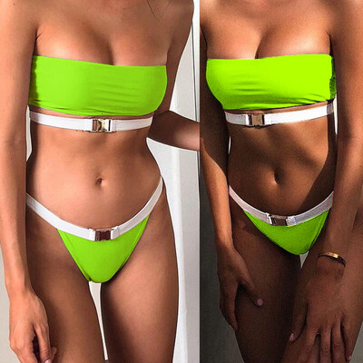 

Roseonmyhand Women Sexy Leopard Print Swimsuit Waist Buckle Bikini Set Beachwear