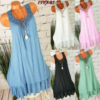 

Women Sexy Boho Sleeveless Slim Holiday Beach Summer Swing Short Dress Plus size