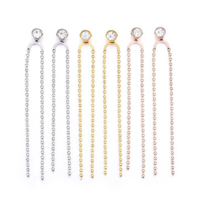 

304 Stainless Steel Dangle Stud Earrings with Rhinestone&Bead Chains Mixed Color 60x7x15mm