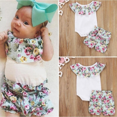 

Fashion New Newborn Baby Girl Cotton Romper Floral Shorts 2Pcs