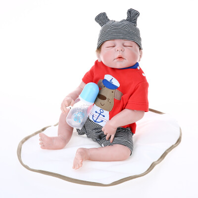 

Full Silicone Reborn Baby Doll Eyes Closed Sleeping Dolls With Rooted Hair Clothes Newborn Baby Boy Doll Boneca 22inch 55cm