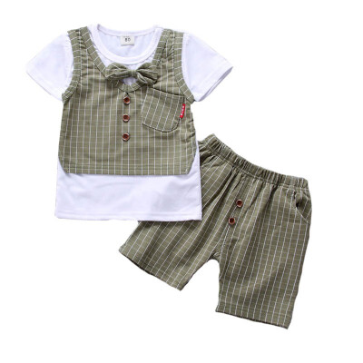 

Summer Toddler Boy Vest Plaid T-shirt Short Sleeve Cotton T-shirt Shorts Pants 2 Piece Suit Set