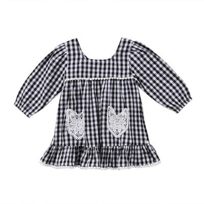 

Toddler Kids Baby Girl Lace Ruffle Plaid Long Sleeve Dress Checks Clothes Outfit