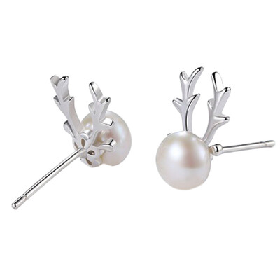 

Sliver Pearl Handmade Ear Crystal Silver Women Grateful Perfect Plated New Earring Elk Stud Cute