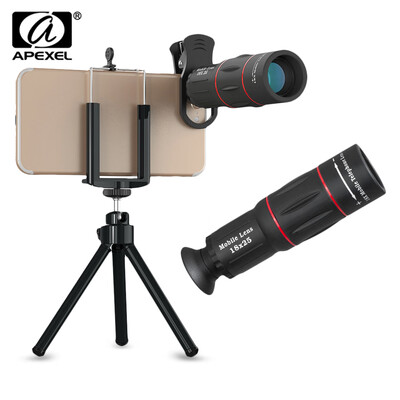 

APEXEL APL - T18ZJ 18X Optical Zoom Telephoto Telescope Lens Camera with Phone Holder Clip Tripod