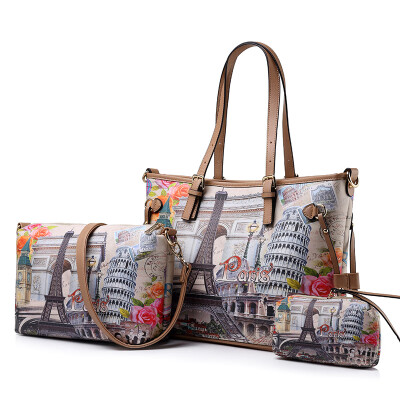 

REALER brand women handbag 3 sets vintage printed tote bag large shoulder bags ladies purses ladies messenger bags