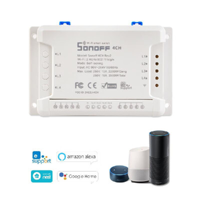 

SONOFF 4CH R2 ITEAD 4 Channels Din Rail Mounting WiFI Switch Universal Wireless Smart Switch Works with Amazon Alexa & for Google