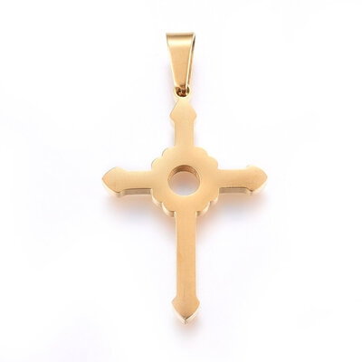 

304 Stainless Steel Pendants with Hollow Cross Golden 32x21x22mm Hole 8x4mm