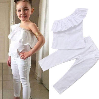 

Toddler Kids Baby Girls Ruffle Off Shoulder Tops T-ShirtLong Pants Outfits Set