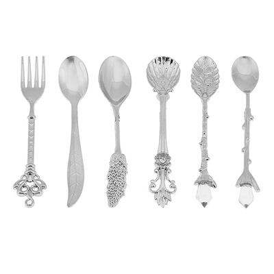 

6pcsset Vintage Coffee Spoon Metal Carved Fruit Fork Dessert Cake Flatware