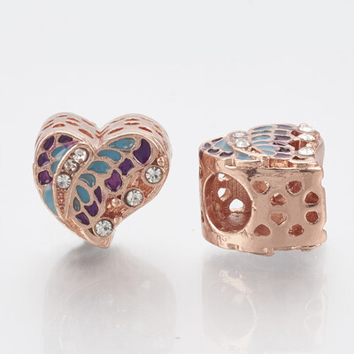 

Alloy Rhinestone European Beads with Enamel Large Hole Beads Heart Indigo & DeepSkyBlue Crystal Rose Gold 115x125x105mm