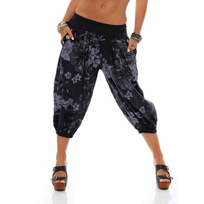 

Tailored Women Print Threaded Trousers with Loose Bandwidth Wide-leg Pants