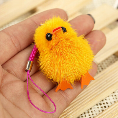 

Cute Fluffy Duckling Key chain Pendant Women Key Ring Holder Faux Fur Pompoms Key Chains For Handbag Plush Key ring