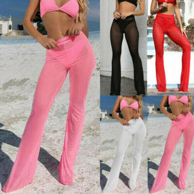 

Womens Mesh Sheer Swimwear Bikini Cover Up Pants Transparent Beachwear Trousers