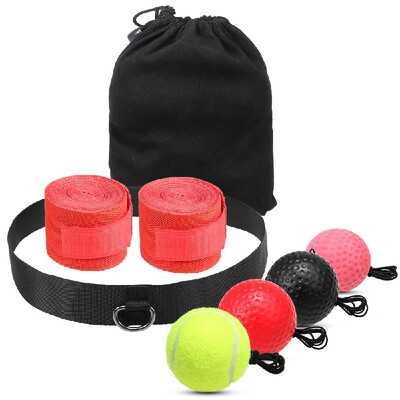 

Boxing Reflex Ball Set 3 Level Punching Training Ball Improving Reactions Speed Eye Coordination with Boxing Hand Wraps Jumping Ro