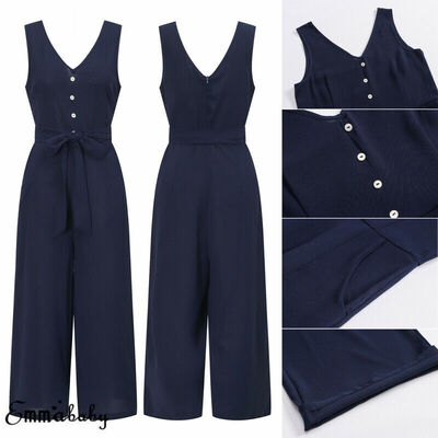

Women spaghetti strap wide legs Bodycon Jumpsuit V-neck Romper Trousers Clubwear