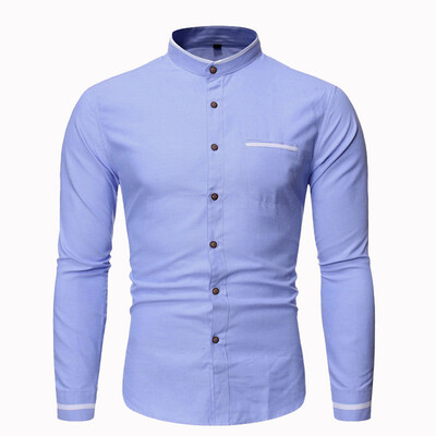 

Tailored Fashion Men Solid Business Casual Stand Collar Long Sleeve Shirts