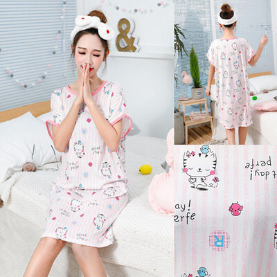 

Korean Style Cute Cartoon Printed Nightdress Womens Summer Short-Sleeved Loose Comfy Milk Silk Home Loungewear Female Pyjamas