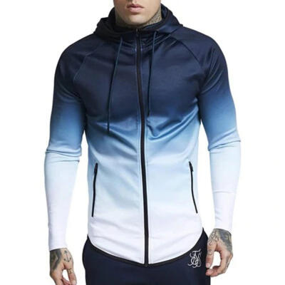 

Mens Sports Fitness Elastic Pullover Sweatshirt Gradient Print Hoodie Sweatshirt