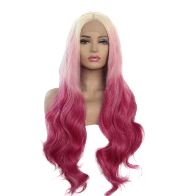 

Gobestart Natural Curly Lace Front Synthetic Wig Women Mix Colors Pink Long Straight Wigs