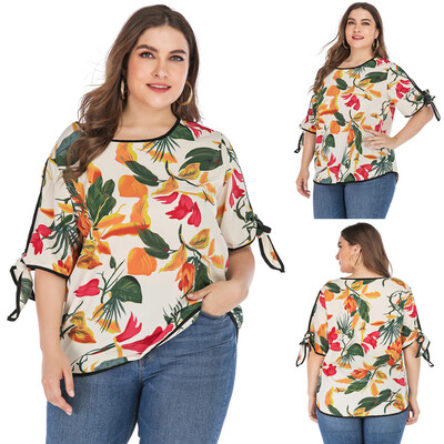 

Roseonmyhand Womens Fashion Plus Size Rint O-Neck Half Sleeve Top Shirt