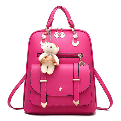 

Lovely Girls Leather School Backpack Women Shoulder Bag Travel Satchel Handbag Back To School Gift Random Style Bear Pendant