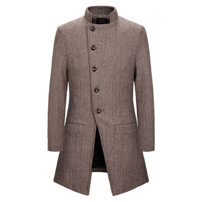 

Toponeto Mens Autumn Casual Trench New Fashion Long Patchwork Color Trim Outwear Coat