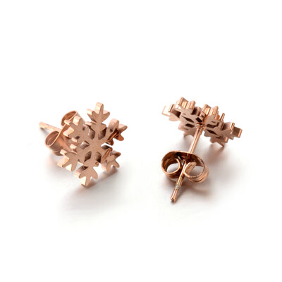 

304 Stainless Steel Ear Studs Snowflake Rose Gold 12x12mm Pin 08mm