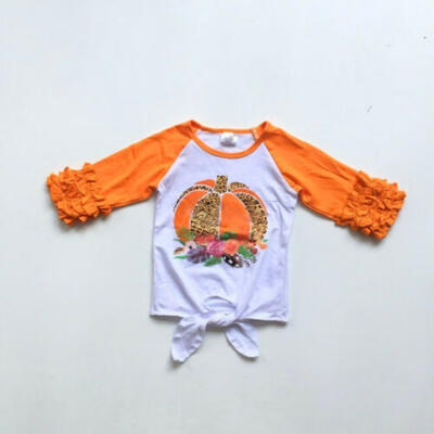 

UK Newborn Baby Girl Halloween Clothes Ruffle Tops Cute Pumpkin T-Shirt Autumn