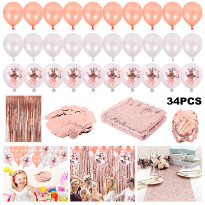 

34 Pcslot Birthday Party Decoration for Wedding Anniversary Decor Foil Curtain Sequin Table Runner Confetti Latex Balloons