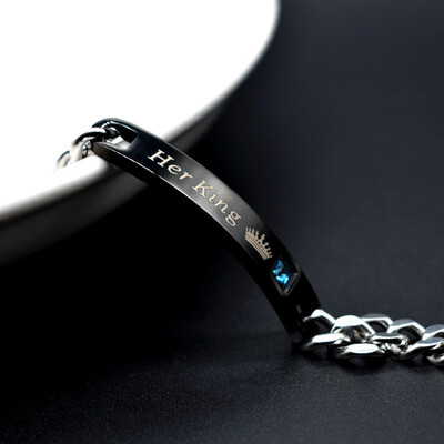

Matching His Queen And Hers King Stainless Steel Chain Couple Bracelets For Women Men