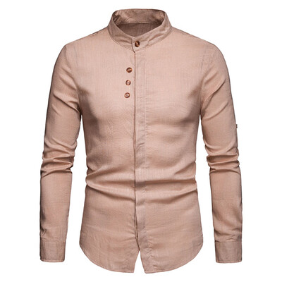 

Stand Collar Hidden Button Long Sleeve Shirt