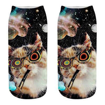 

1Pair Women Low Cut Ankle Socks Funny Socks Cat Cartoon 3D Printing Socks Cotton Hosiery Printed Socks