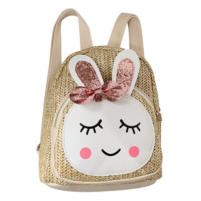 

Children Kids Fashion Girls Rabbit Straw Shoulder Handbag Backpack Casual Bags