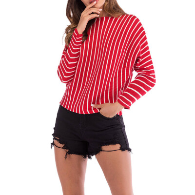 

〖Follure〗Women Striped O Neck Long Sleeve Knitted Sweater Jumper Pullover Top Blouse