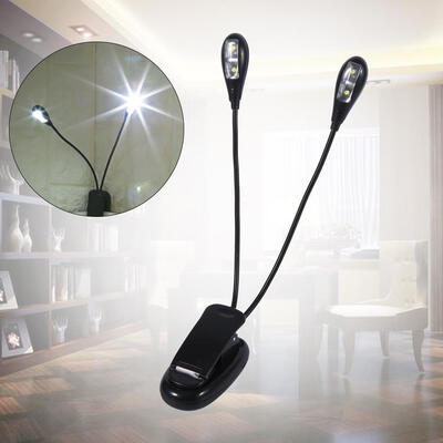 

Flexible 2 Dual Arms Clip On 4 LED Light for Book Reading Tablet LampClip lampArms lamp