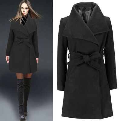 

Roseonmyhand Womens Long Coat Warm Wool Lapel Trench Jacket Cardigan Long Slim Overcoat