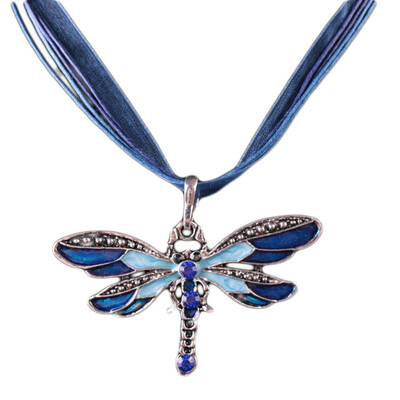 

New Sale Fashion Creative Explosion Models Dragonfly Ribbon Short Necklace Pendant Accessories