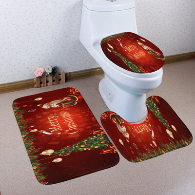 

Toponeto 3PCS Christmas Bathroom Non-Slip Pedestal Rug Lid Toilet Cover Bath Mat Set