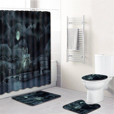 

Gobestart Waterproof Bathroom Shower Curtain Set Non-Slip Rug Toilet Lid Cover Bath Mat
