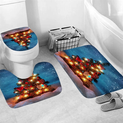 

Tailored 3Pcs Christmas shower Curtain Bathroom Anti-slip Carpet Rug Toilet Cover Mat Set