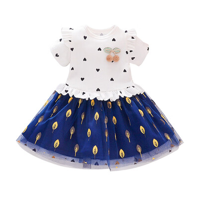 

Summer Casual Baby Girls Short Sleeve Heart Leaves Pattern Patchwork Dress Kids Toddler Princess Sundress