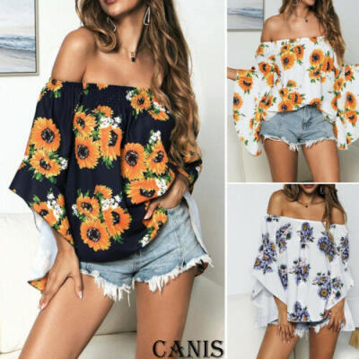 

Women Floral Loose T Shirts Fashion Ladies Summer Casual Boho Blouse Tops Shirt