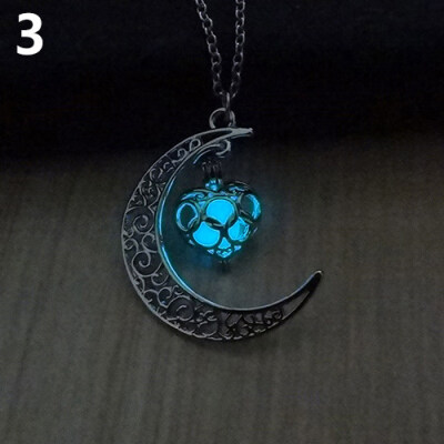 

Moon Glowing Turquoise Pendant Charm Jewelry Chain Necklace Halloween Gifts