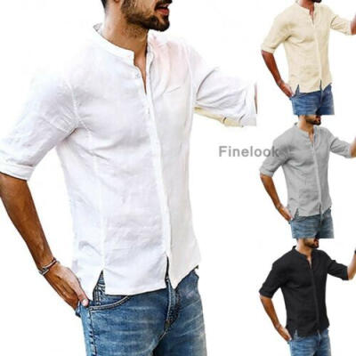 

Summer Mens Linen V Neck Short Sleeve Basic Tee T-shirt Casual Tops Blouse 3XL