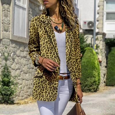 

Toponeto Women Long Sleeve Cardigans Leopard Coat Open Front Jackets Outwear OverCoat