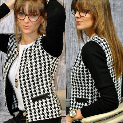 

〖Follure〗Women Fashion Houndstooth Long Sleeve Zippers Pockets Coat Jacket Windbreaker