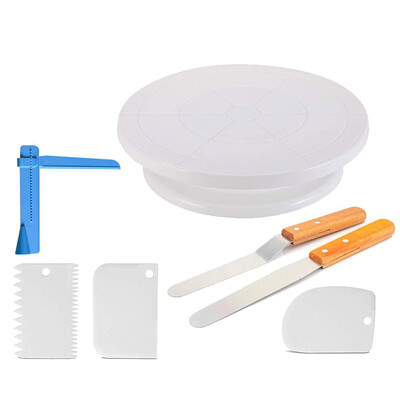 

7PCSSet Stainless Steel Cake Tools Turntable Rotating Cake Dough Tool Decorating Cream Cakes Stand Cake Rotary Table